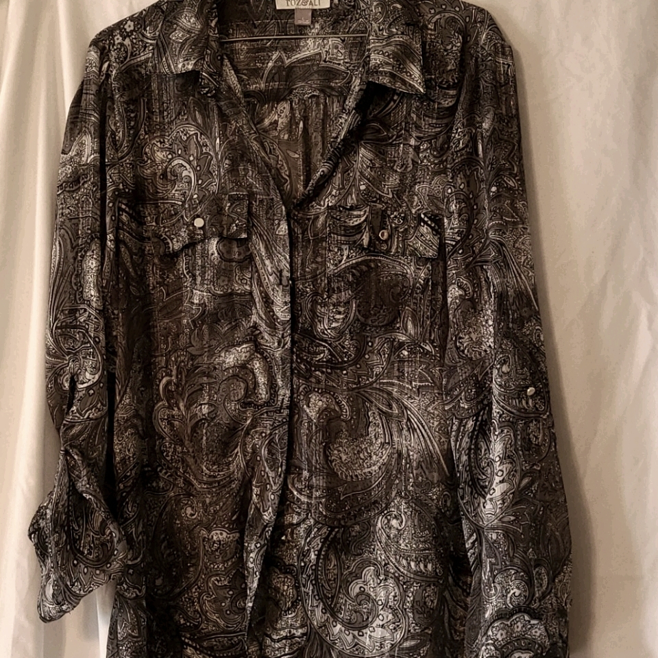 Button Up Sheer Pattern Blouse